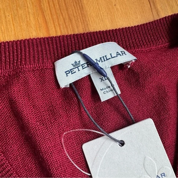 Peter Millar v-neck burgundy WOOL  sweater size XL NWT - Picture 7 of 11